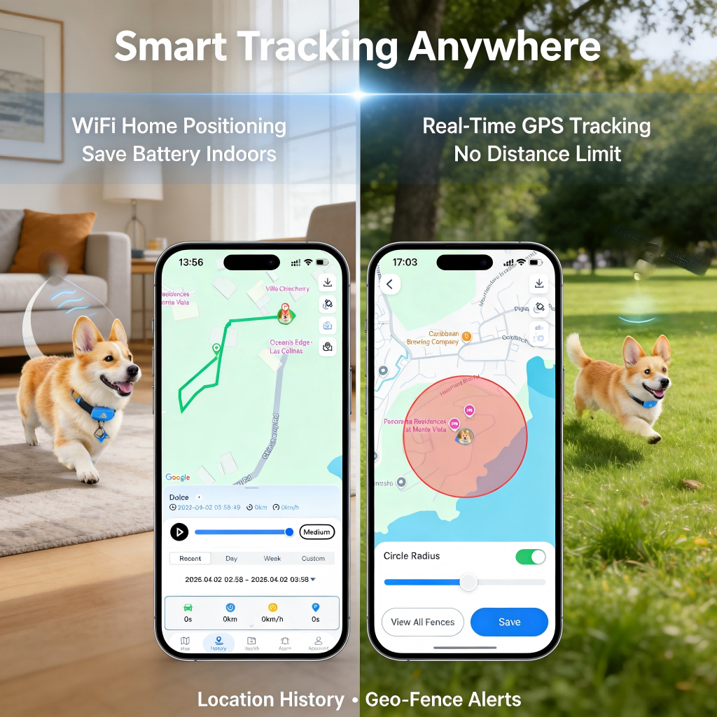 Dog GPS Tracker — Real-Time Anti-Lost Collar Tracker with Geofence & Flash Alert