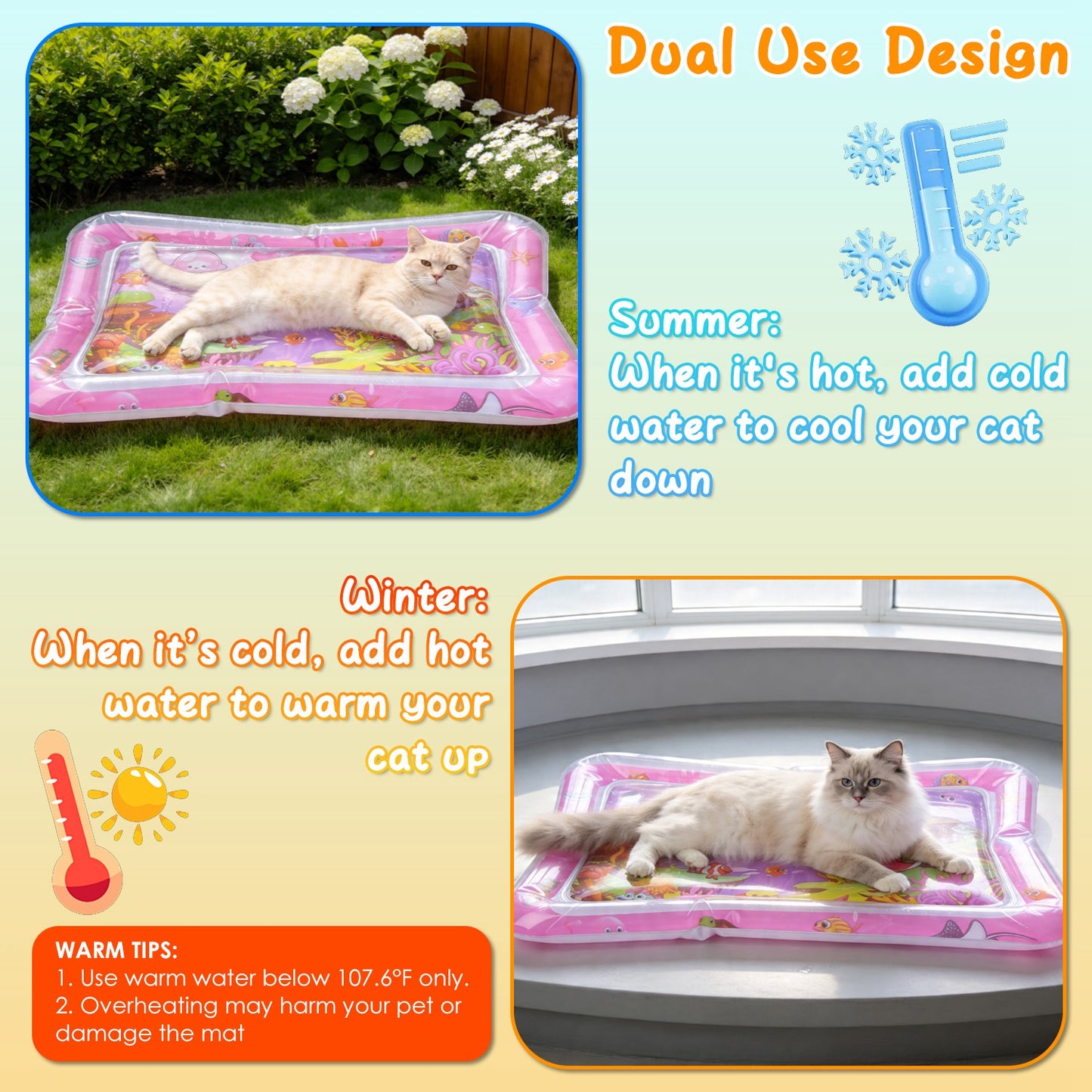 Cat Water Sensory Play Mat — Interactive LED Floating Fish Toy