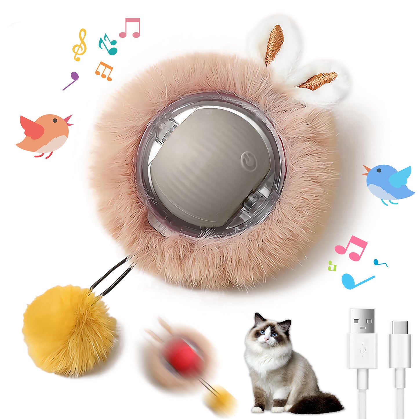 Motion-Activated Cat Toy Ball with LED Lights & Bunny Ears