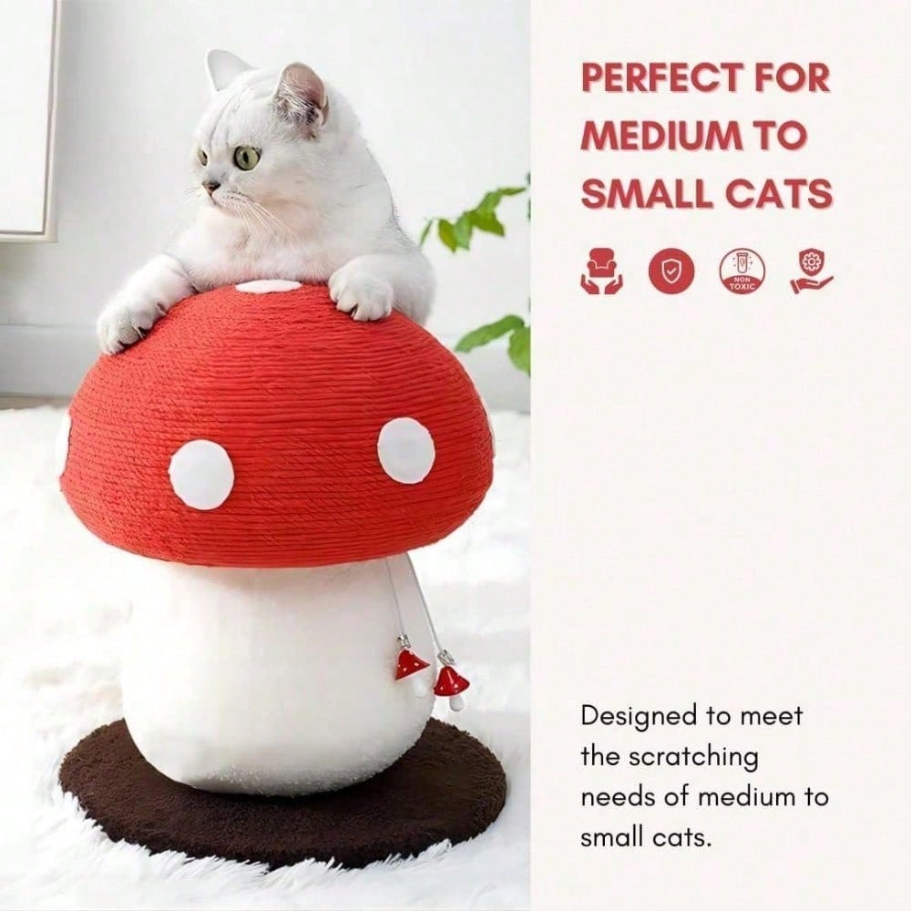 Mushroom Cat Scratching Post — Sisal Wrapped, Lint-Free, Freestanding