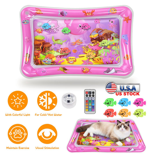 Cat Water Sensory Play Mat — Interactive LED Floating Fish Toy