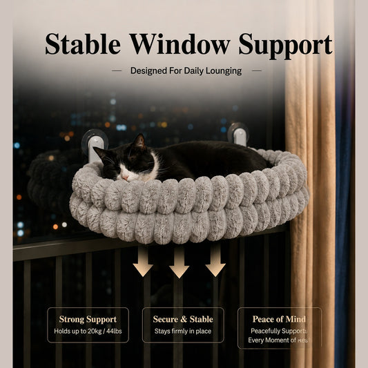 Cat Window Hammock — Double-Sided Wool Mesh Suction Cup Perch